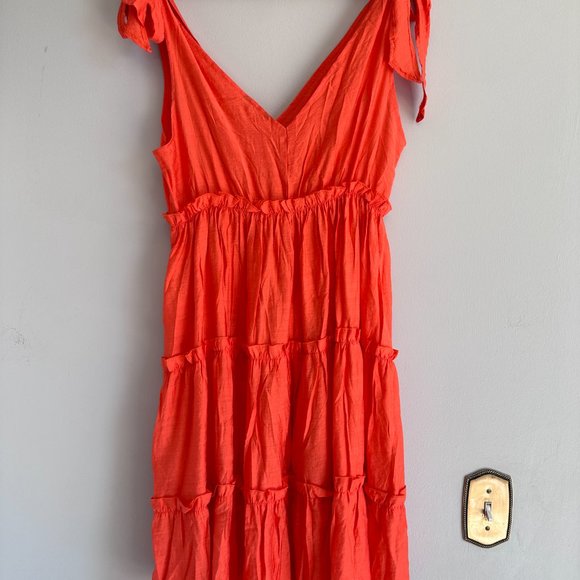 Gavot NWT Orange Babydoll Flare Mini Dress Tie Straps Pullover Lightweight M - Picture 10 of 10
